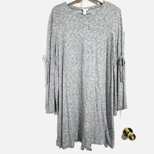 Loft Lounge Grey Spacedye Bow Bell Sleeves Lounge  Dress Women’s Size Large